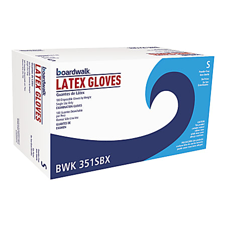 Boardwalk Disposable Powder-Free Latex Exam Gloves, Small, Natural, Box Of 100 Gloves