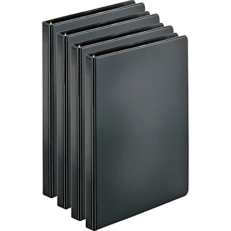 Business Source Basic Round Ring Binders, 1/2" Ring, 8 1/2" x 11", Black, Pack Of 4