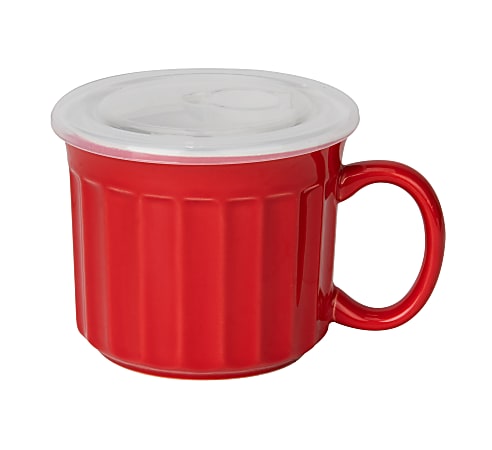 Mind Reader Stonewear Vented Soup Mug, 22 Oz, Red