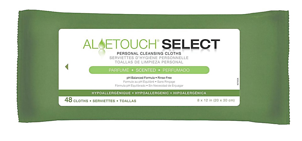 Aloetouch SELECT Premium Spunlace Personal Cleansing Wipes, Soft Pack, Scented, 8" x 12", White, 48 Wipes Per Pack, Case Of 12 Packs