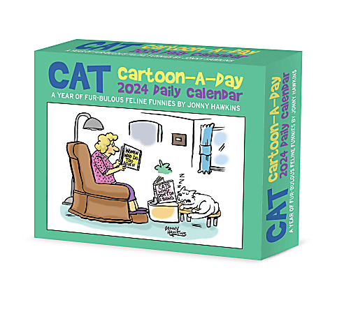 2024 Willow Creek Press Page-A-Day Daily Desk Calendar, 5" x 6", Cat Cartoon A Day, January To December