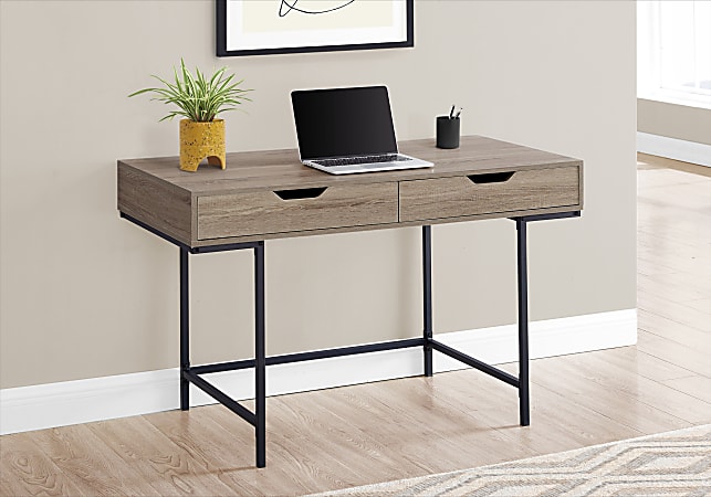 Monarch Specialties Pollard Computer Desk, 2 Drawer, Dark Taupe Wood/Black