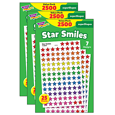 Trend superShapes Stickers Value Packs, Star Smiles, 2,500 Stickers Per Pack, Set Of 3 Packs