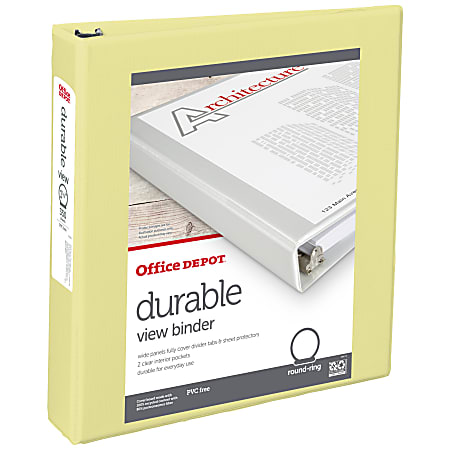Office Depot® Durable View Binder, 1-1/2" Round Rings (275 Sheet Capacity), Yellow, 1 Binder