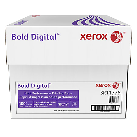 Xerox® Bold Digital™ Printing Paper, 3 Reams, Tabloid Extra Size (18" x 12"), 100 (U.S.) Brightness, 100 Lb Cover (270 gsm), FSC® Certified, 250 Sheets Per Ream