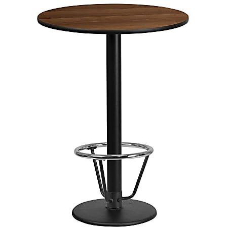 Flash Furniture Laminate Round Table Top With Round Bar-Height Table Base And Foot Ring, 43-1/8"H x 24"W x 24"D, Walnut/Black