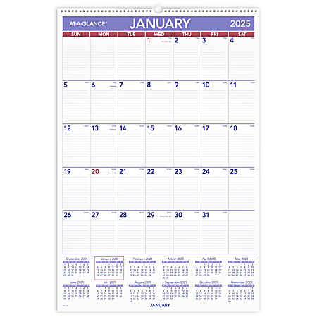 2025 AT-A-GLANCE® Monthly Wall Calendar, 20" x 30", Traditional, January 2025 To December 2025, PM428