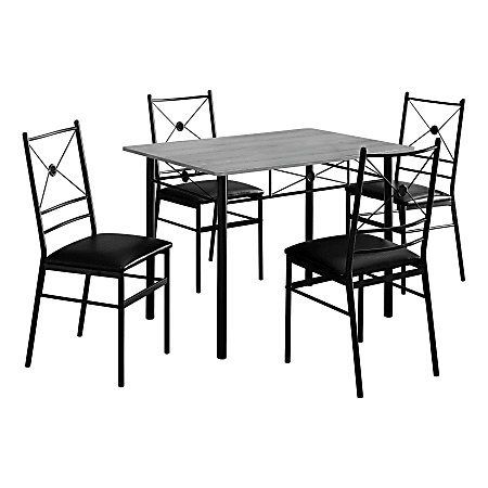 Monarch Specialties 43"W Rectangular Table With 4 Chairs, Gray Wood-Look/Black