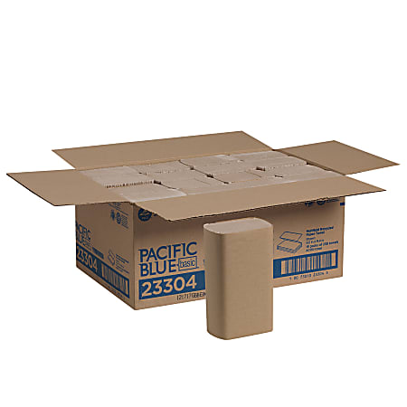 Pacific Blue Basic® by GP PRO, 1-Ply, Multifold Paper Towels, 9.2" X 9.4", 100% Recycled, Brown, 250 Sheets per Pack, 16 Packs Per Case