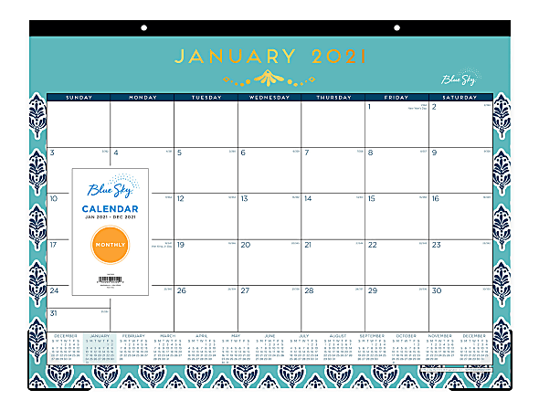 Blue Sky™ Monthly Desk Pad Calendar, 22" x 17", Sullana, January to December 2021, 110572