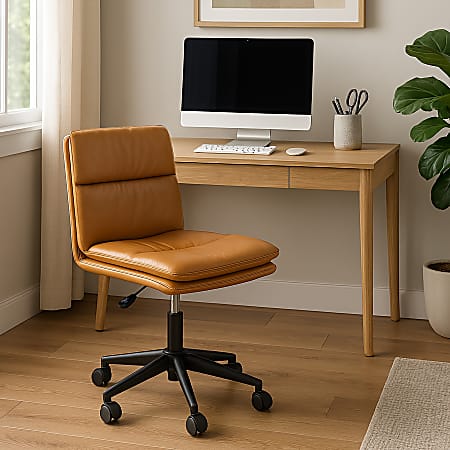 Glamour Home Avak Ergonomic Faux Leather Mid-Back Adjustable Task Chair, Brown