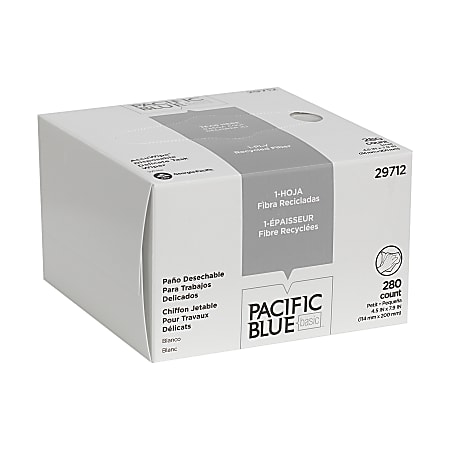 PACIFIC BLUE BASIC® DISPOSABLE DELICATE TASK WIPERS, 4.5" x 7.9", Box Of 280 Towels, 100% Recycled, White