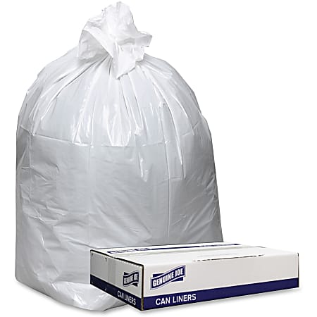 Genuine Joe Low Density White Can Liners - 38" Width x 58" Length x 0.90 mil (23 Micron) Thickness - Low Density - White - 100/Carton - Can, Waste Disposal