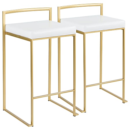 LumiSource Fuji Stacker Counter Stools, White Seat/Gold Frame, Set of 2 Stools, B26FUJIAUW2