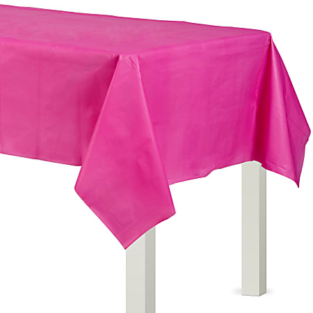 Amscan Flannel-Backed Vinyl Table Covers, 54” x 108”, Bright Pink, Set Of 2 Covers