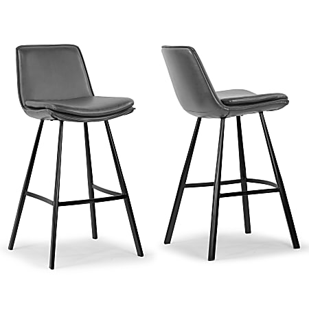 Glamour Home Avalyn Faux Leather Bar Stools With Metal Legs, Gray, Set Of 2 Stools