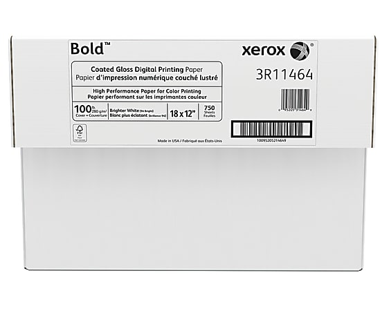 Xerox® Bold Digital™ Coated Gloss Printing Paper, Tabloid Extra Size (18" x 12"), 94 (U.S.) Brightness, 100 Lb Cover (280 gsm), FSC® Certified, 250 Sheets Per Ream, Case Of 3 Reams