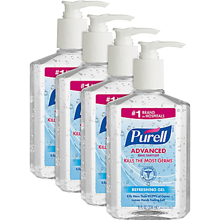 PURELL® Advanced Hand Sanitizer Gel - 8 fl oz (236.6 mL) - Push Pump Dispenser - Kill Germs - Hand - Yes - Clear - Anti-irritant, Dye-free - 4 / Bundle