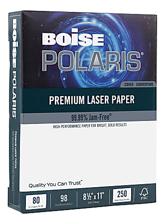 Boise POLARIS® Premium Laser Paper, White, Letter Size (8 1/2" x 11"), Ream Of 250 Sheets, FSC® Certified, 80 Lb, 98 Brightness