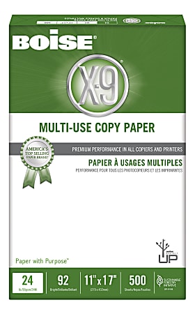 Boise® X-9® Multi-Use Printer & Copy Paper, 1 Ream, White, Ledger (11" x 17"), 500 Sheets Per Ream, 24 Lb, 92 Brightness
