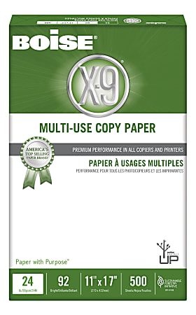 Boise® X-9® Multi-Use Copy Paper, Ledger Size (11" x 17"), 92 (U.S.) Brightness, 24 Lb, White, Ream Of 500 Sheets
