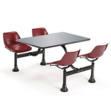 OFM 65"W Cluster Table And 4-Chair Set, Maroon/Stainless Steel