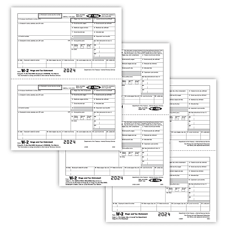 ComplyRight® W-2 Tax Form Set, 5-Part, Recipient Copy Only, 2-Up, 8-1/2" x 11", Pack Of 25 Forms