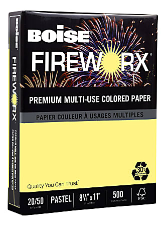 Boise FIREWORX Multi Use Color Paper Letter Size 8 12 x 11 20 Lb 30percent  Recycled FSC Certified Crackling Canary Ream Of 500 Sheets Case Of 10 Reams  - Office Depot