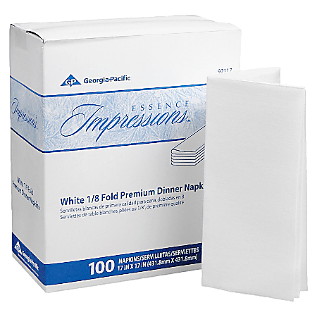 Georgia-Pacific Essence 1-Ply Replacement Linen Napkins, 17" x 17", White, 100 Napkins Per Pack, Case Of 4 Packs
