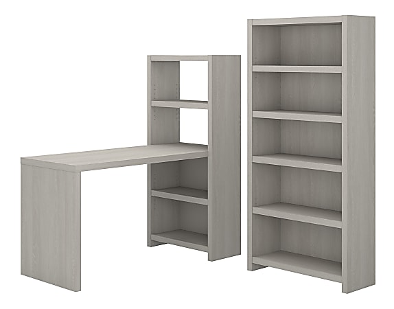 kathy ireland® Office by Bush Business Furniture Echo Bookcase Desk With Storage, Gray Sand, Standard Delivery