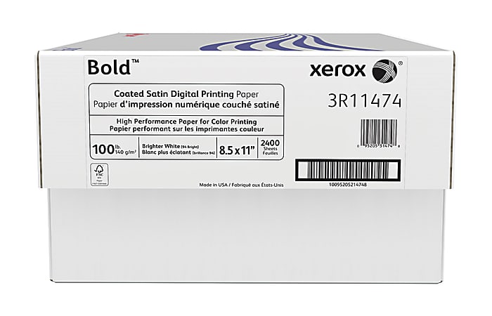 Xerox® Bold Digital™ Coated Satin Printing Paper, Letter Size (8 1/2" x 11"), 94 (U.S.) Brightness, 100 Lb Text (144 gsm), FSC® Certified, 400 Sheets Per Ream, Case Of 6 Reams