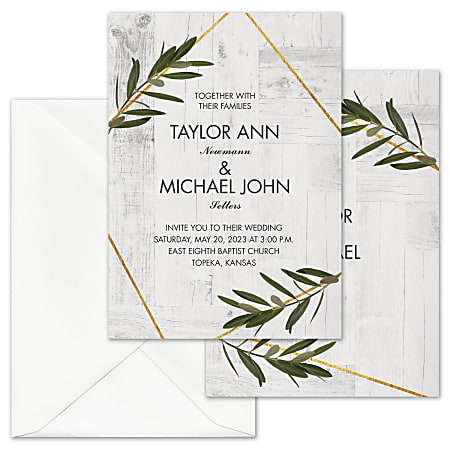 Custom Shaped Wedding & Event Invitations With Envelopes, 5" x 7", Rustic Dreams, Box Of 25 Invitations/Envelopes