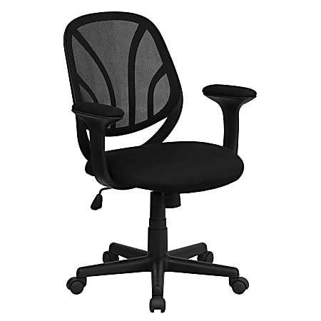 Flash Furniture Y-GO Mesh Mid-Back Swivel Chair With Armrests, Black