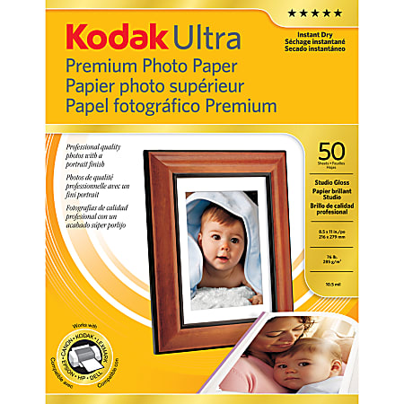 Kodak® Ultra-Premium Photo Paper, Gloss, Letter Size (8 1/2" x 11"), 10.5 Mil, Pack Of 50 Sheets