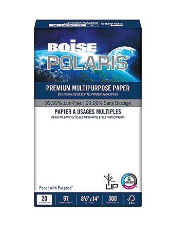 Boise® POLARIS® Premium Multi-Use Paper, Legal Size (8 1/2" x 14"), 20 Lb, FSC® Certified, White, Ream Of 500 Sheets