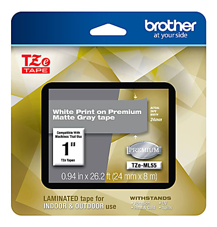 Brother TZE Premium Matte Laminated Tape, 0.94" x 26.2', White/Gray