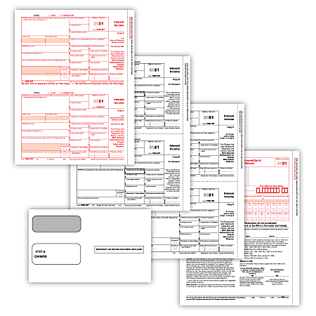 ComplyRight™ 1099-INT Tax Forms Set, 4-Part, Copies A, B, C, Laser, 8-1/2" x 11", Pack Of 100 Forms and Envelopes