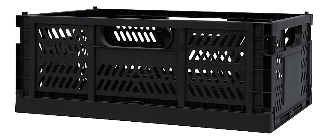 Office Depot® Brand Folding Stacking Storage Crate, 6-1/2”H x 16-15/16”W x 11-1/2”D, Black