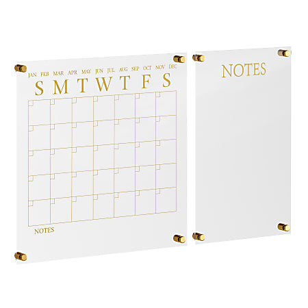 Martha Stewart Premium Acrylic Monthly Wall Calendar and Notes Board - Clear/Gold