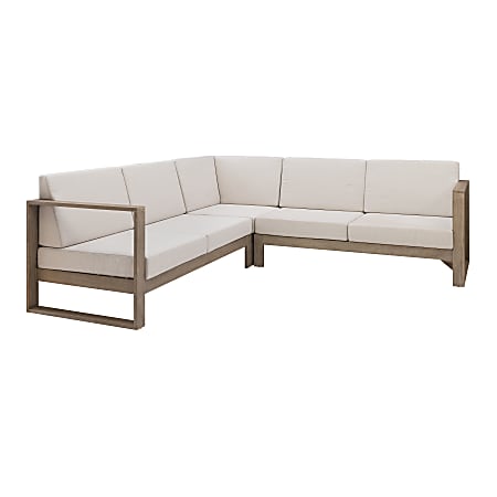 Linon Boleyn Outdoor Sectional Sofa, 33”H x 90-2/5”W x 30-1/4”D Beige/Natural