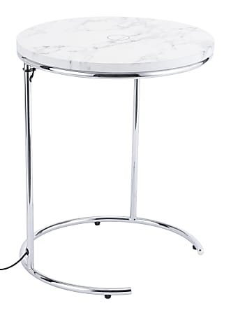 Zuo Modern Kensington Wireless Charging Side Table, Round, White/Chrome