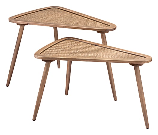 Zuo Modern Jonathan Fir Wood Triangle End Tables, 23-7/16”H x 34-1/8”W x 23-5/6”D, Natural, Set Of 2 Tables