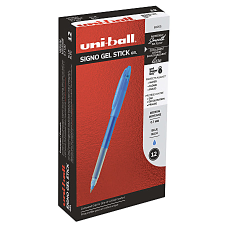 uni-ball® Gelstick™ Pens, Medium Point, 0.7 mm, Blue Barrel, Blue Ink, Pack Of 12