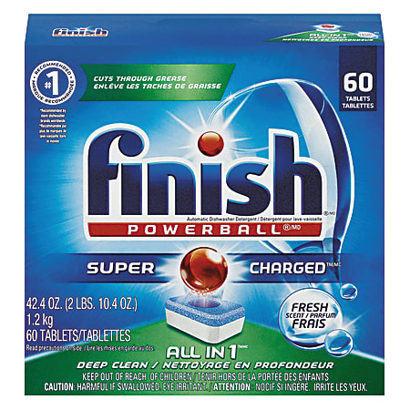 Finish® POWERBALL® Dishwasher Tabs, Fresh Scent, 60 Tabs Per Box, Carton Of 4 Boxes