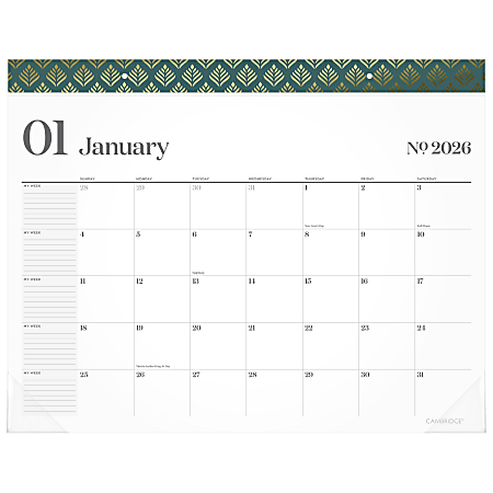 Cambridge® WorkStyle® 2026 Monthly Desk Pad Calendar, Transformative Teal, Standard, 21 3/4" x 17"