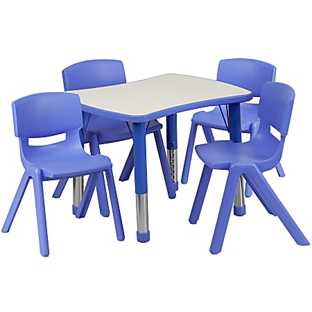Flash Furniture Rectangular Plastic Height-Adjustable Activity Table With 4 Chairs, 23-1/2"H x 21-7/8"W x 26-5/8"D, Blue