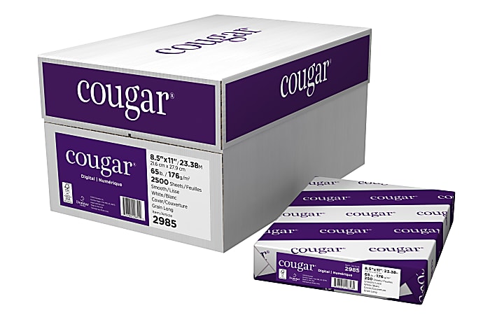 8.5 x 11 Card Stock Paper WHITE 250 PK Cougar SMOOTH Cover 65LB COVER 