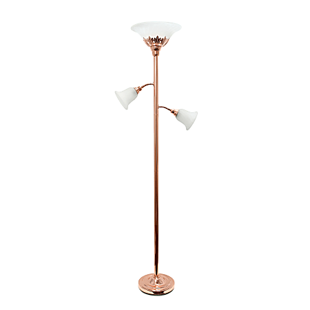 Lalia Home Torchiere Floor Lamp With 2 Reading Lights, 71"H, Rose Gold/White