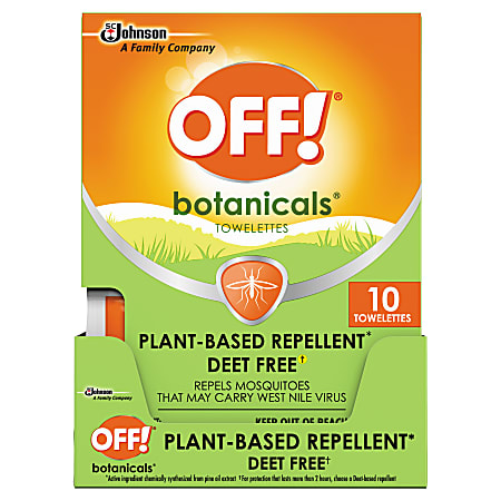 OFF! Botanicals Insect Repellent, 0.123 Oz, 10 Wipes Per Pack, Carton Of 8 Packs
