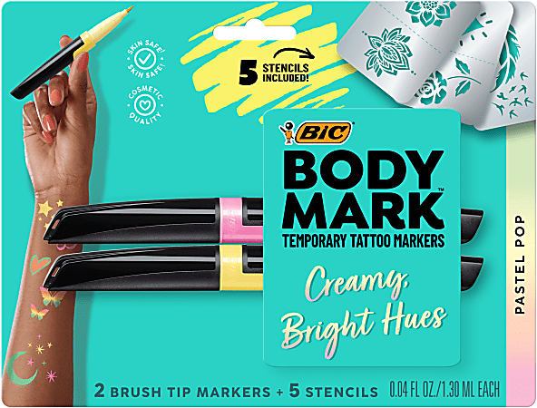 BIC BodyMark Temporary Tattoo Markers Flexible Brush Tips Black